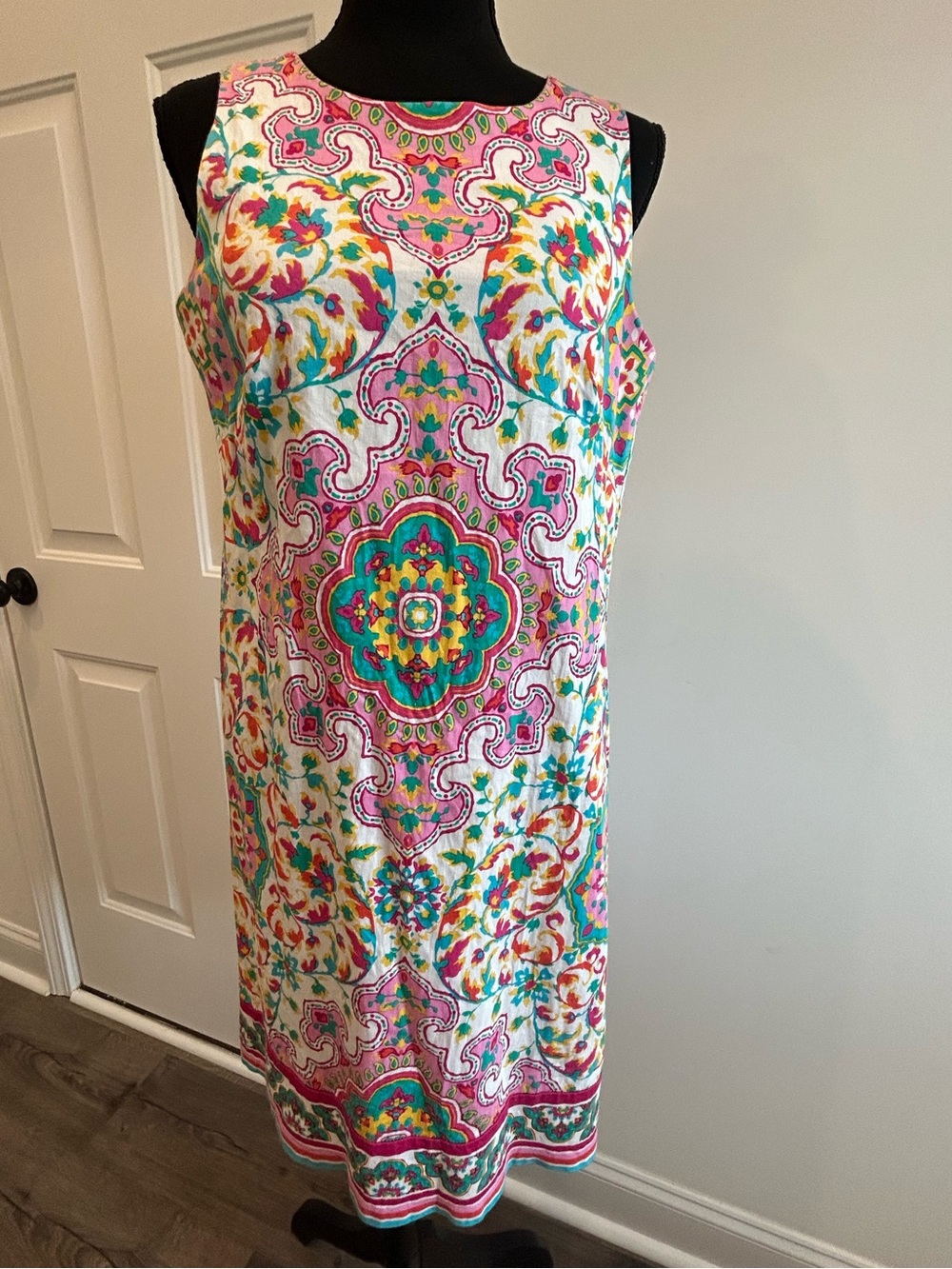 Maggy L. Colorful Paisley Floral Sheath Dress Size 10 Cotton Stretch